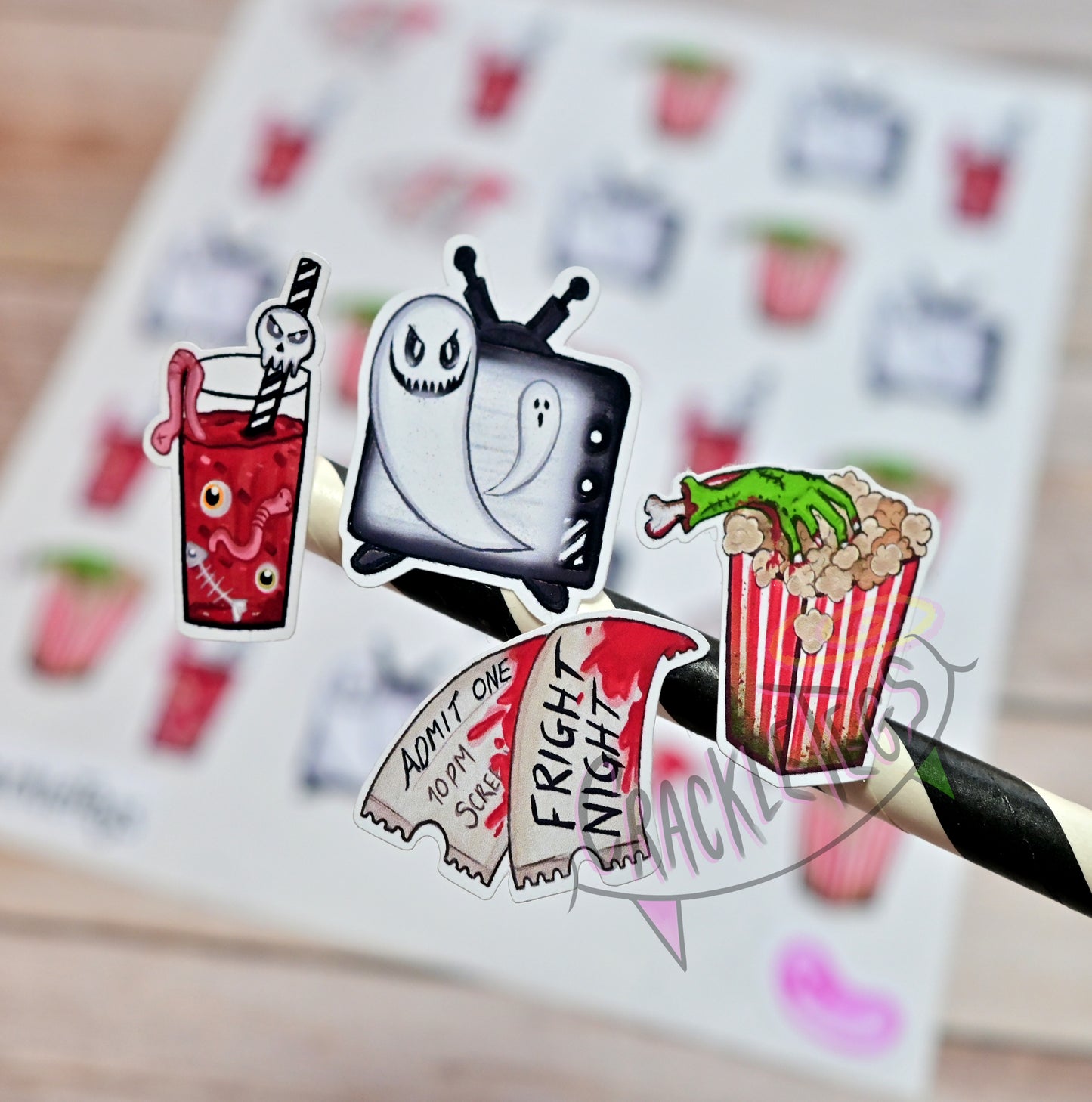 Horror Movie Stickers, Sheet of 24 stickers.
