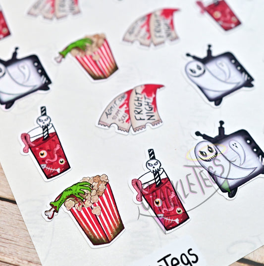 Horror Movie Stickers, Sheet of 24 stickers.