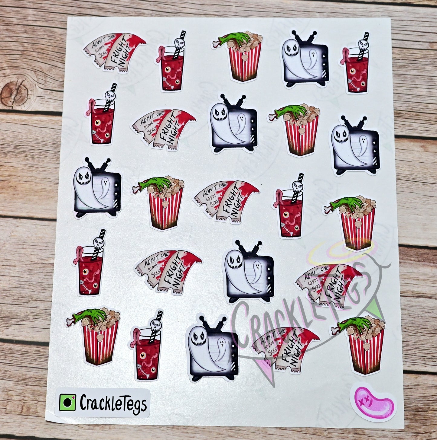Horror Movie Stickers, Sheet of 24 stickers.