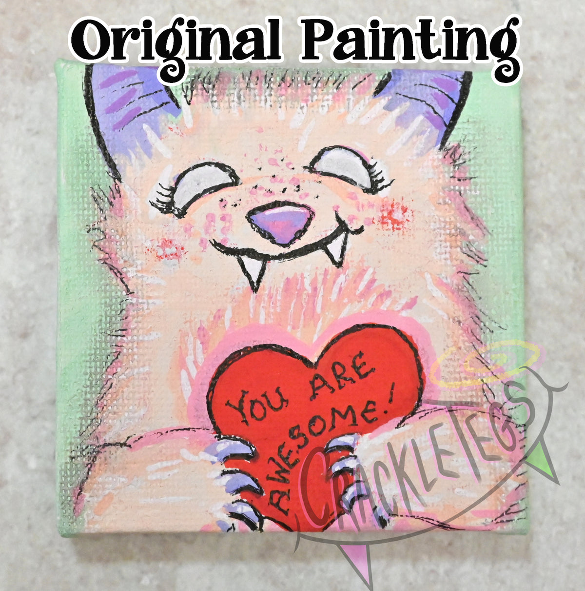 Pink CrackleTegs Monster, Praising you! An Original Painting on Canvas