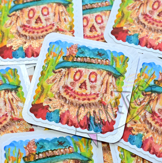 Scott the Scarecrow Glittery Stickers. Pack of 6, Originally Hand-painted.