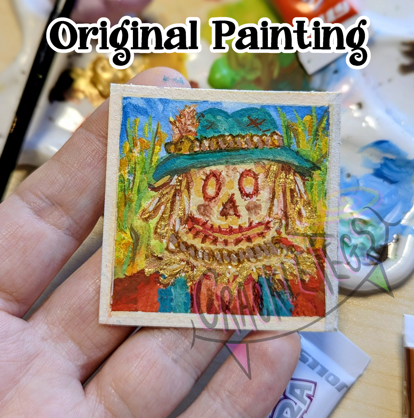 Scott the Scarecrow Glittery Stickers. Pack of 6, Originally Hand-painted.