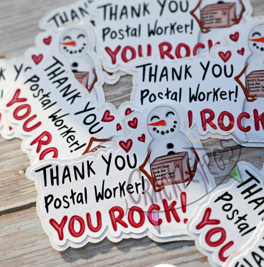 Snowman Thank You Postal Worker Stickers, Pack of 8.