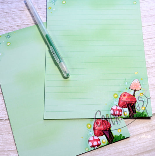 A5 Mystical Mushrooms Writing Paper. 5 or 10 Sheets, Plain or Lined.