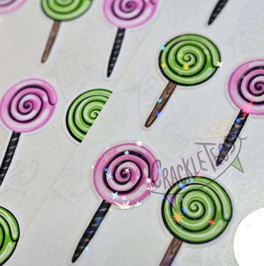 56 Pink & Green Lollipops, Hand Drawn & Handmade!