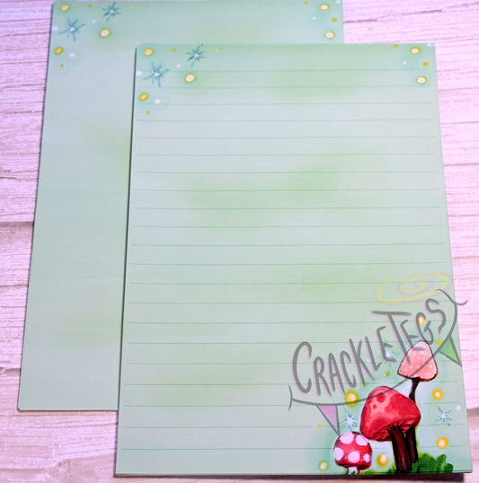 Mystical Mushrooms Writing Paper. 5 or 10 Sheets, Plain or Lined.