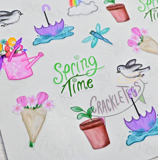 Watercolour Spring Stickers. Sheet of 32