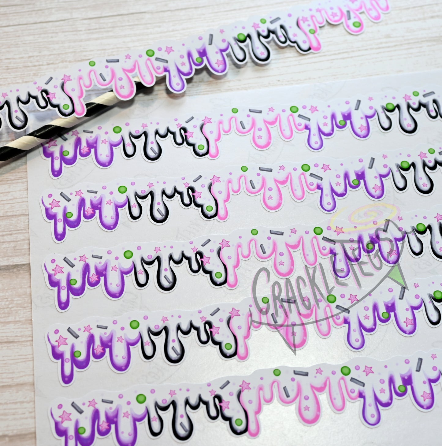 Long Icing/Slime Stickers. Goth Bright Mix. Perfect For Packaging, Scrapbooking Or Journals.
