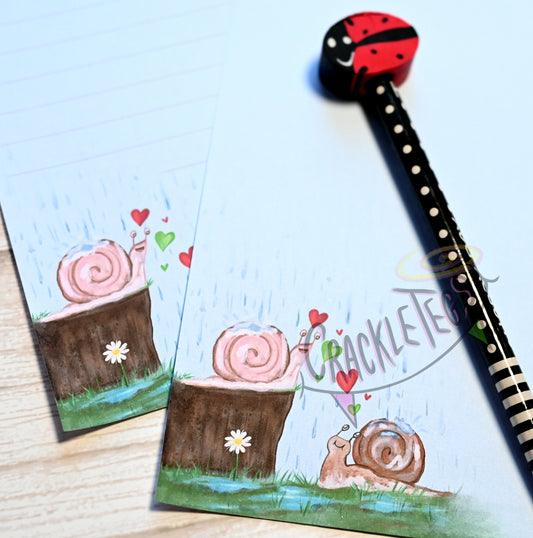 Garden Snails in Love Writing Paper. 5 or 10 Sheets, Plain or Lined.