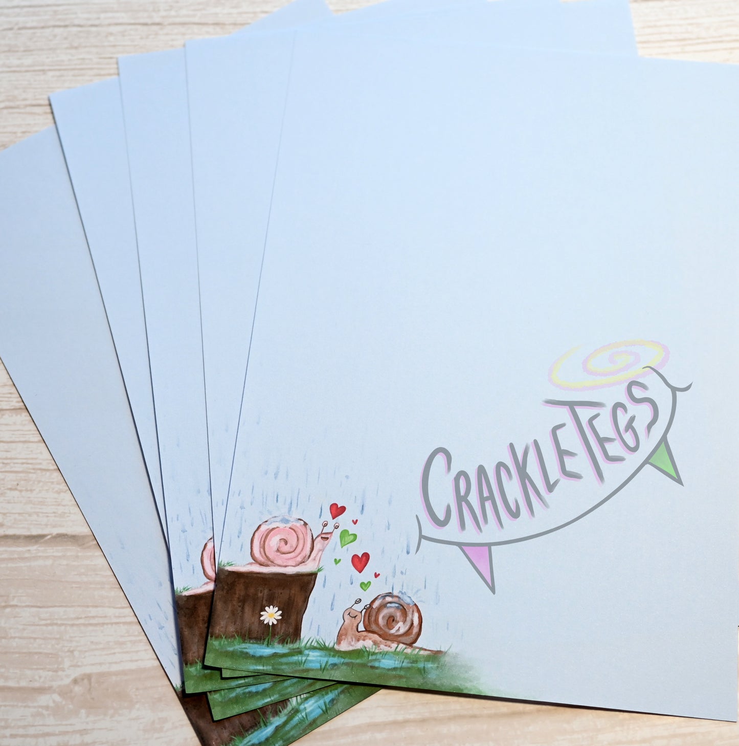 Garden Snails in Love Writing Paper. 5 or 10 Sheets, Plain or Lined.