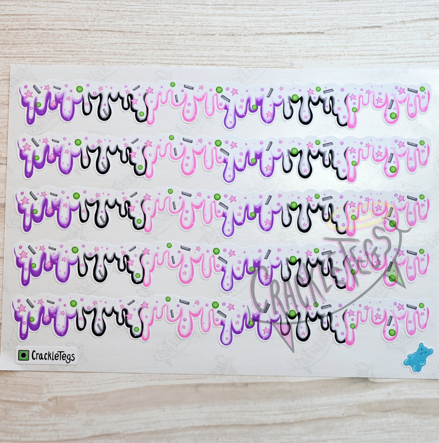 Long Icing/Slime Stickers. Goth Bright Mix. Perfect For Packaging, Scrapbooking Or Journals.