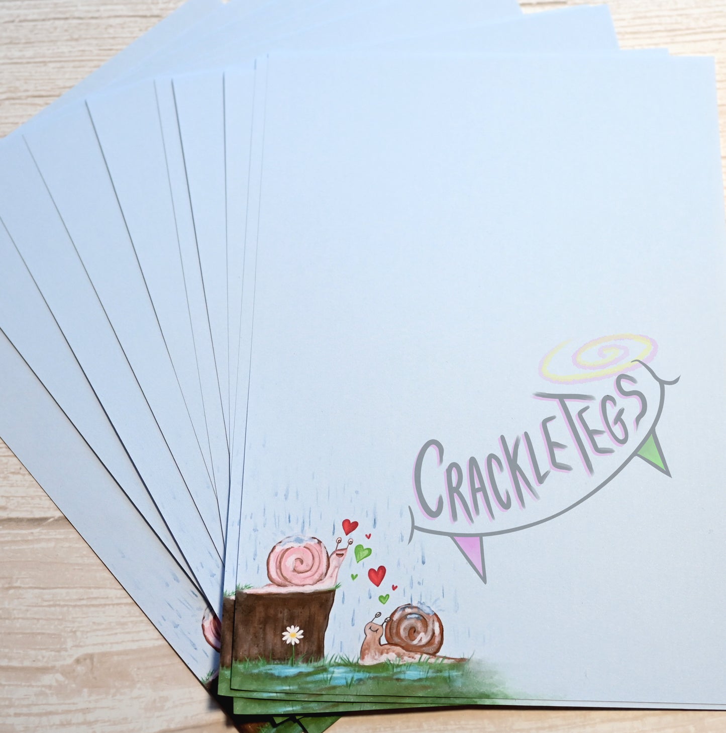 Garden Snails in Love Writing Paper. 5 or 10 Sheets, Plain or Lined.