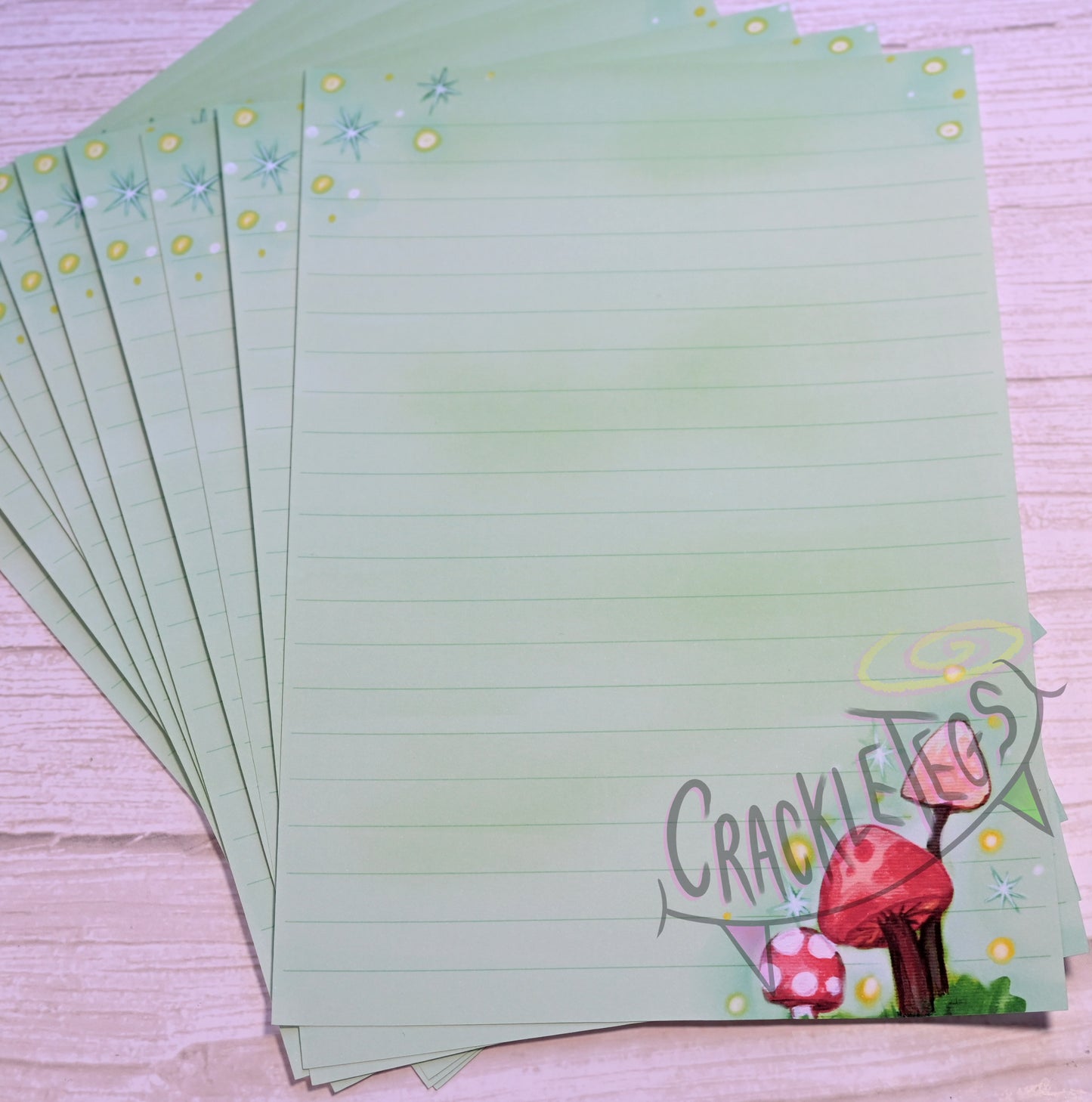 Mystical Mushrooms Writing Paper. 5 or 10 Sheets, Plain or Lined.