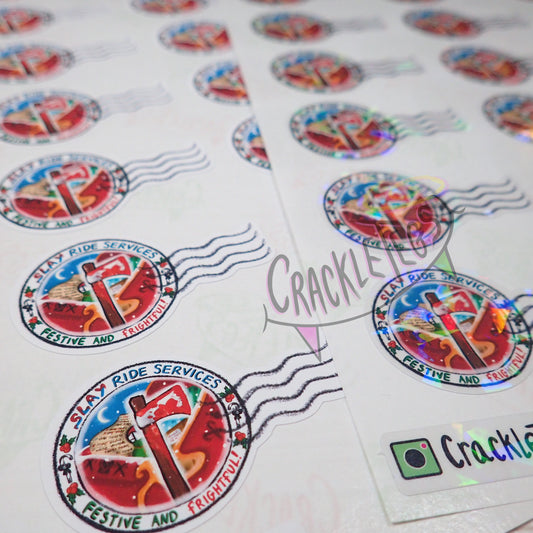 Evil Christmas "Slay Ride Services" Mail Stickers, Sheet of 21.