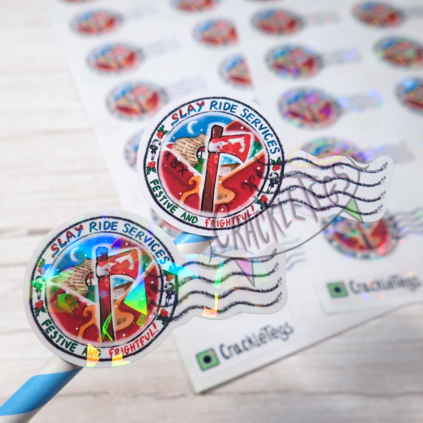 Evil Christmas "Slay Ride Services" Mail Stickers, Sheet of 21.
