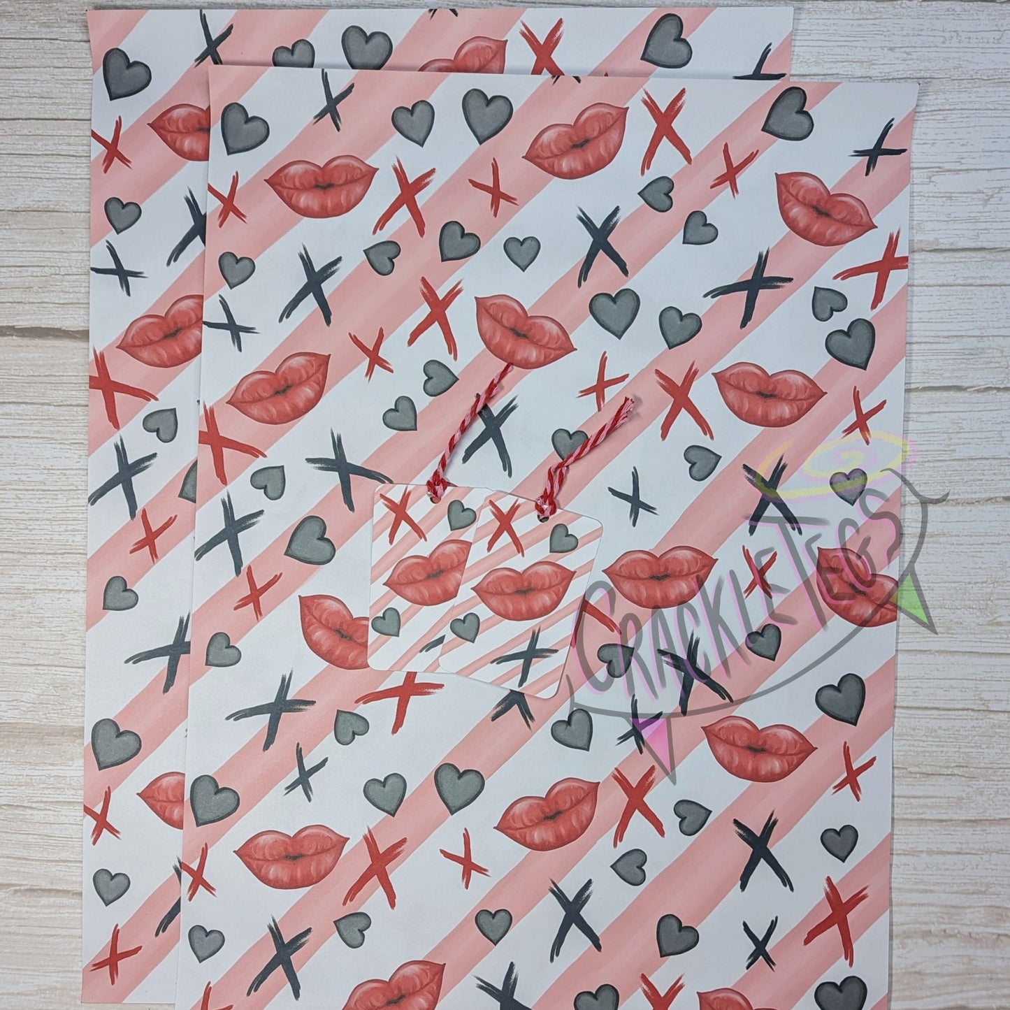 Recycled Gothic Kiss Gift Wrap. Set of 2 Sheets & 2 Tags.