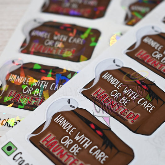 Evil Warning, Handle With Care Stickers. Sheet of 8.