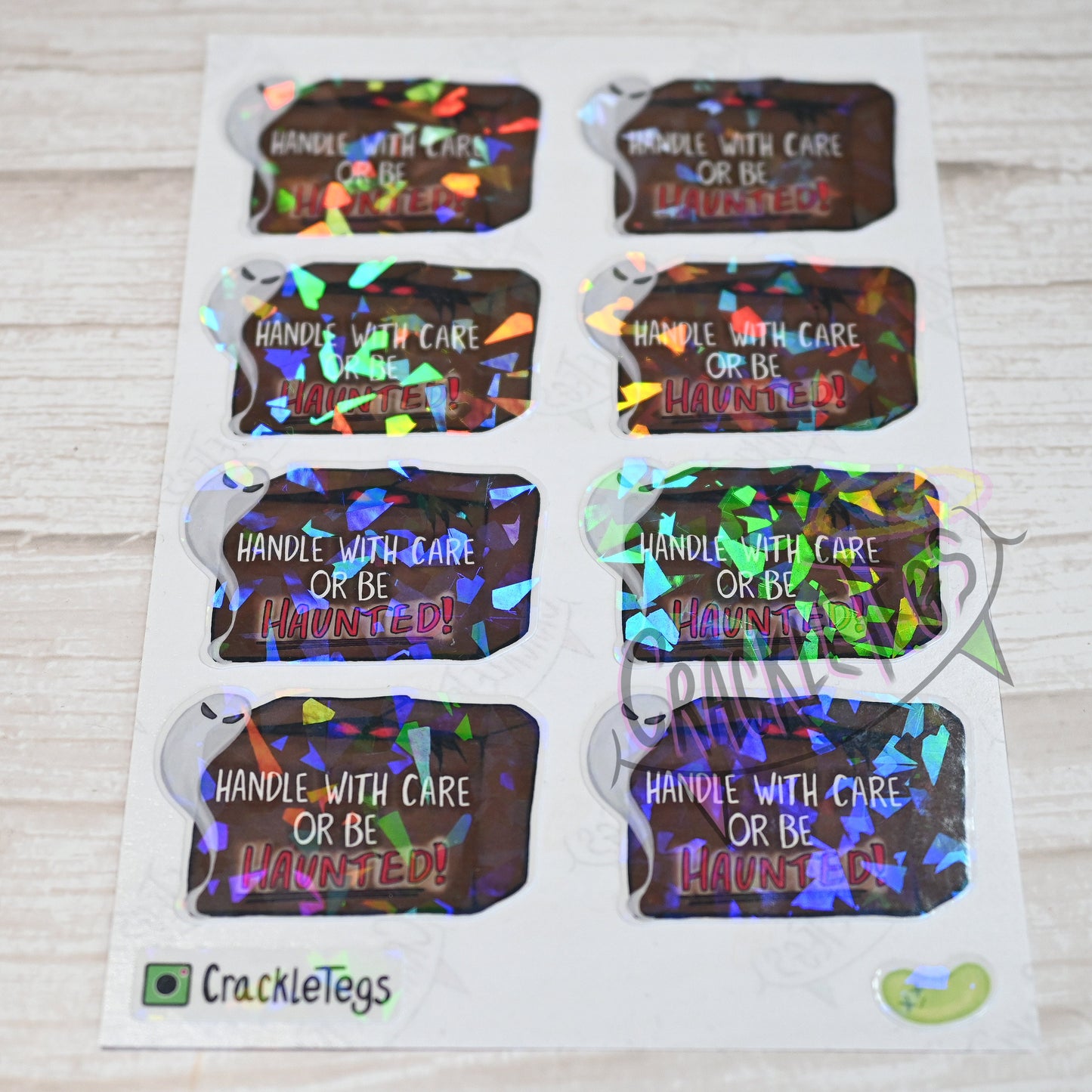 Evil Warning, Handle With Care Stickers. Sheet of 8.
