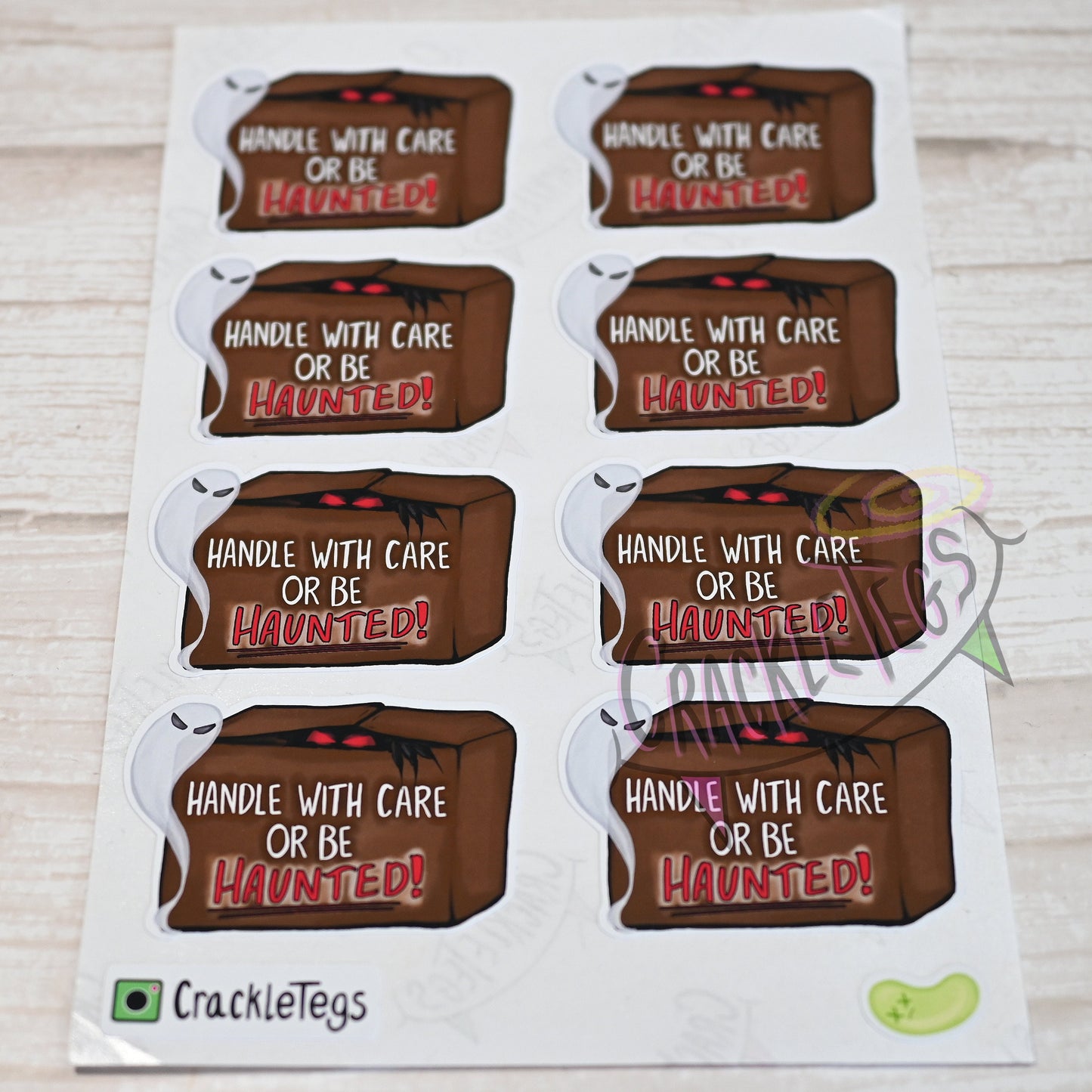 Evil Warning, Handle With Care Stickers. Sheet of 8.