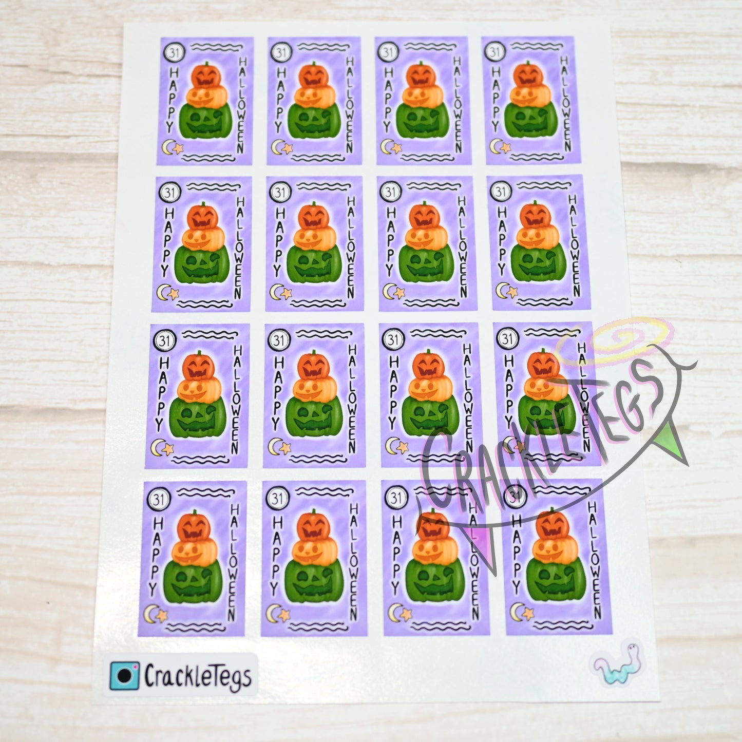Happy Halloween Tarot Card Stickers, Sheet of 16.