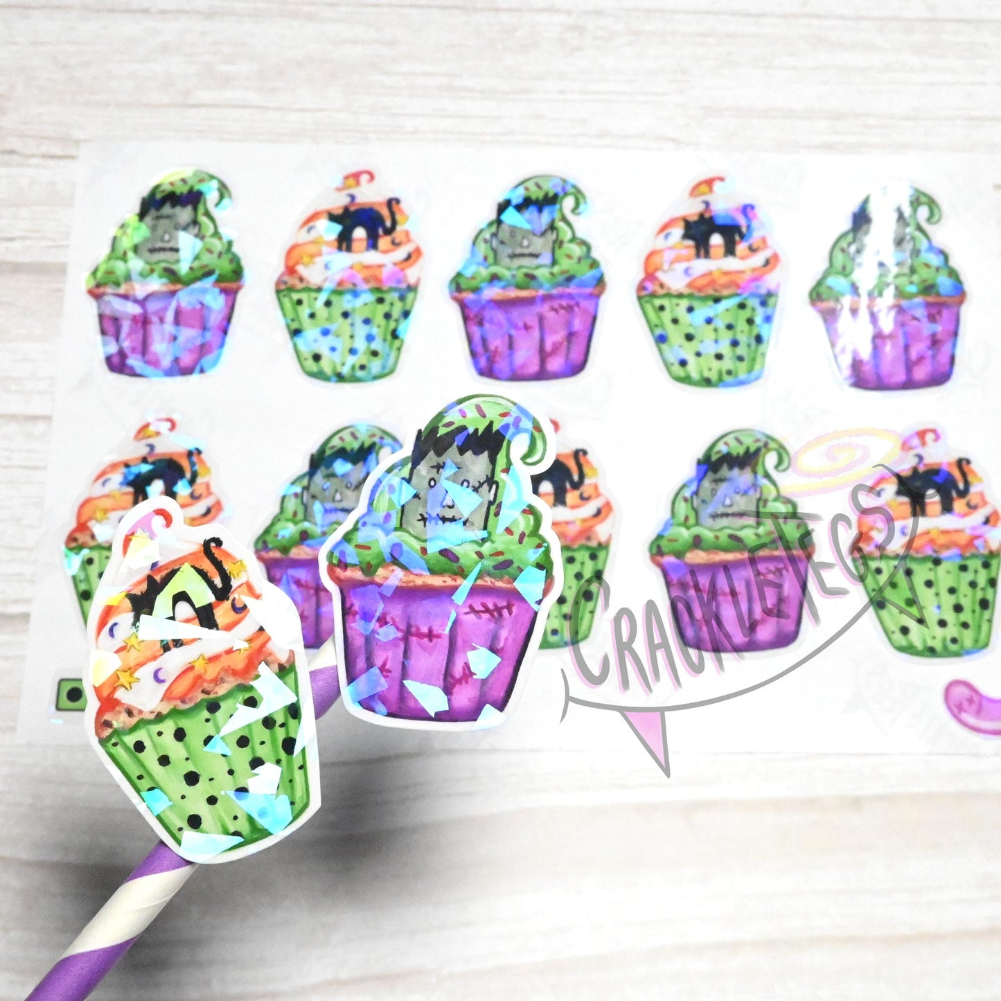 Spooky Halloween Cupcake Stickers, Sheet of 10.