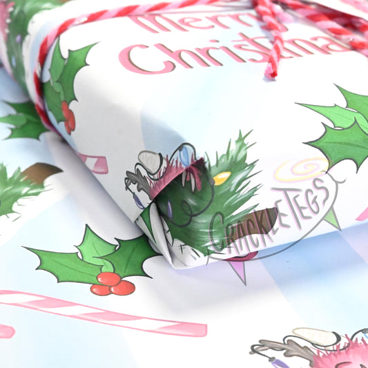 Recycled Pastel Yeti Christmas Gift Wrap. Set of 2 Sheets & 2 Tags.