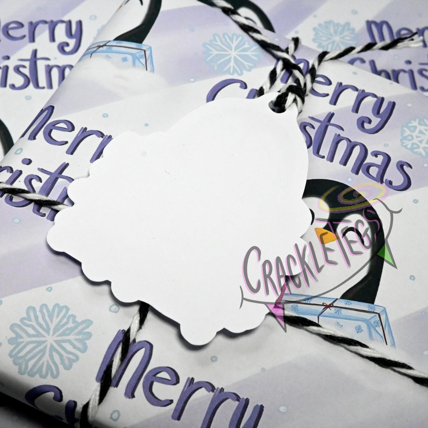 Recycled Penguin Christmas Gift Wrap. Set of 2 Sheets & 2 Tags.