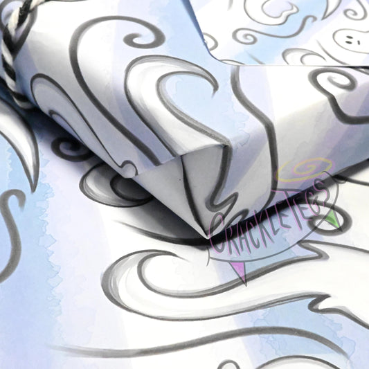Recycled Ghostly Gatherings Gift Wrap. Set of 2 Sheets & 2 Tags.