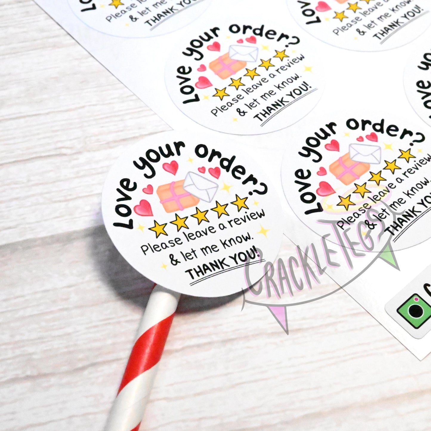 Cute Please Review Stickers, A4 sheet of 20.