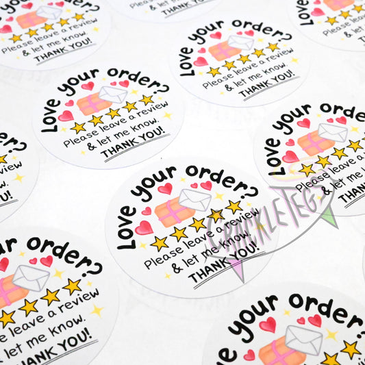 Cute Please Review Stickers, A4 sheet of 20.