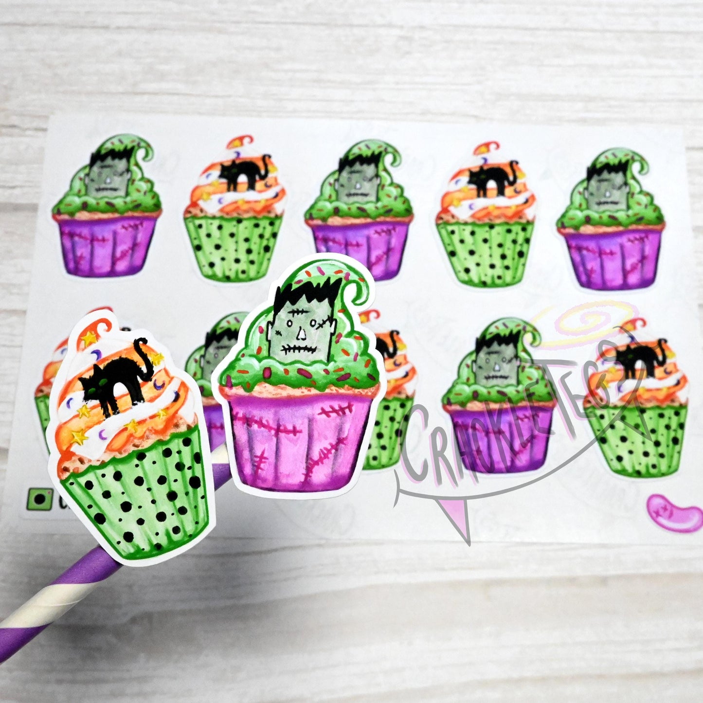 Spooky Halloween Cupcake Stickers, Sheet of 10.