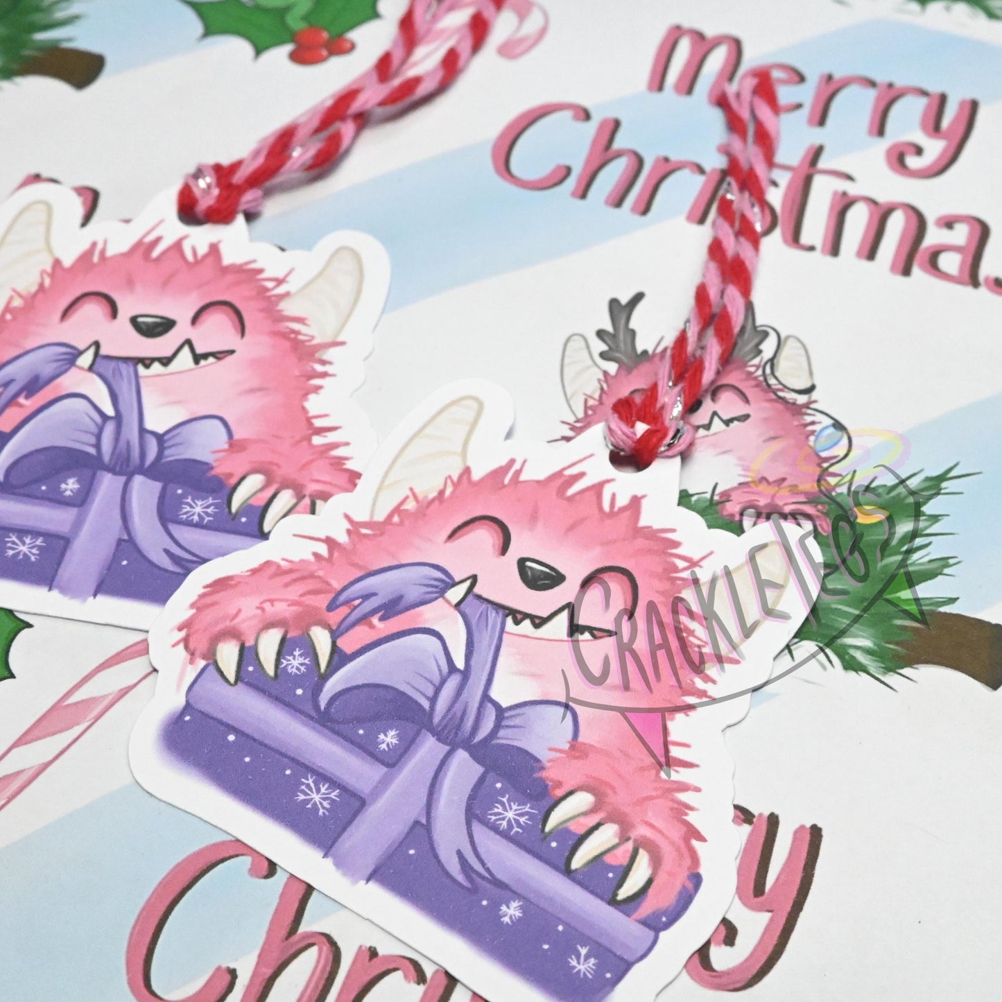 Recycled Pastel Yeti Christmas Gift Wrap. Set of 2 Sheets & 2 Tags.