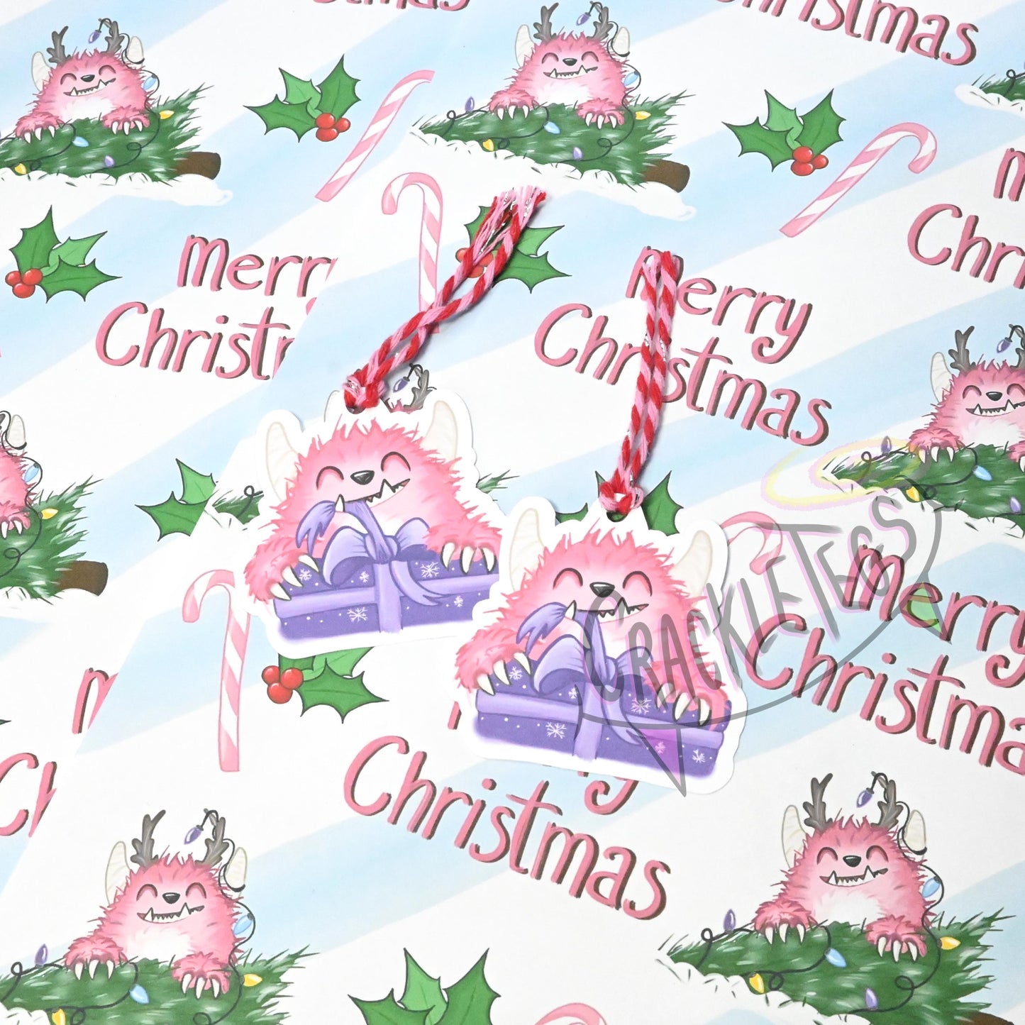 Recycled Pastel Yeti Christmas Gift Wrap. Set of 2 Sheets & 2 Tags.