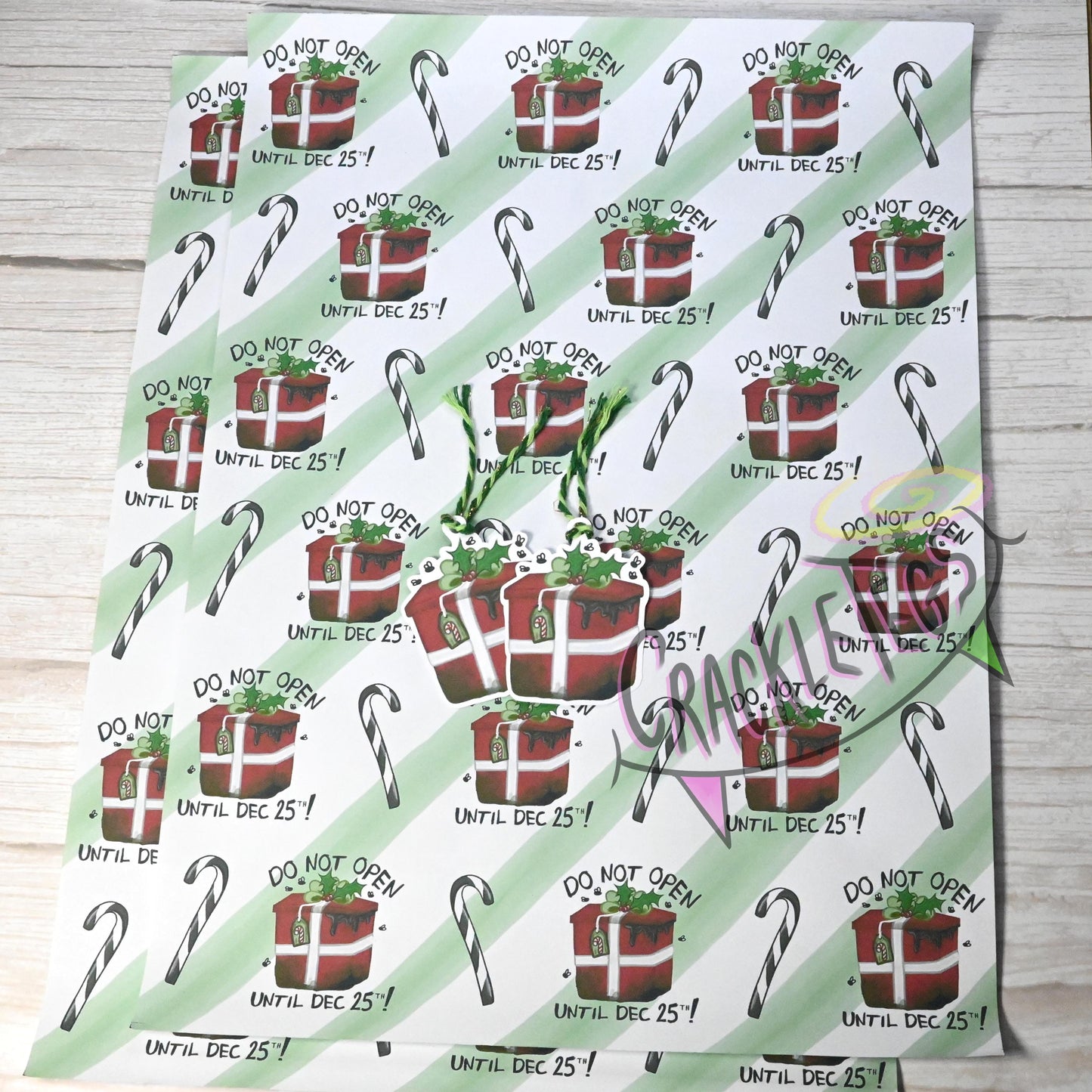 Recycled Creepy Christmas Gift Wrap. Set of 2 Sheets & 2 Tags