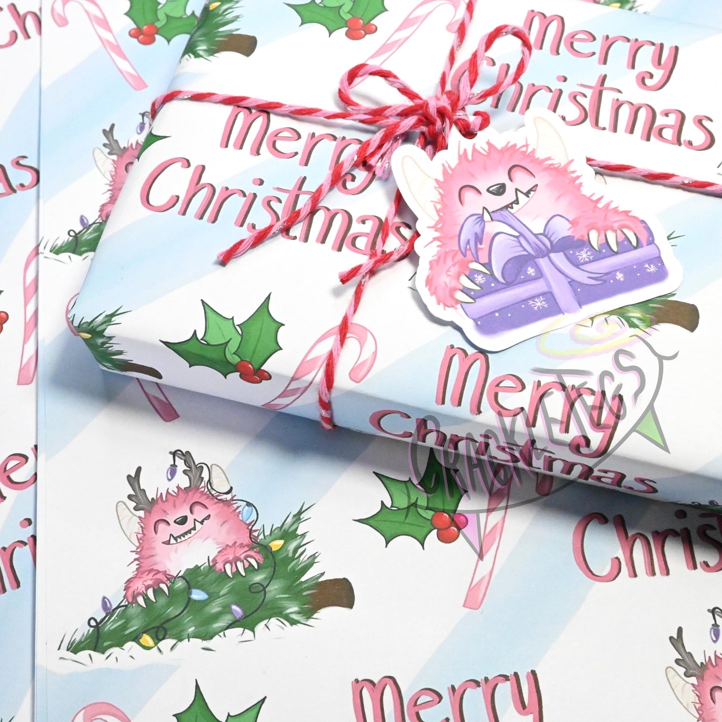 Recycled Pastel Yeti Christmas Gift Wrap. Set of 2 Sheets & 2 Tags.