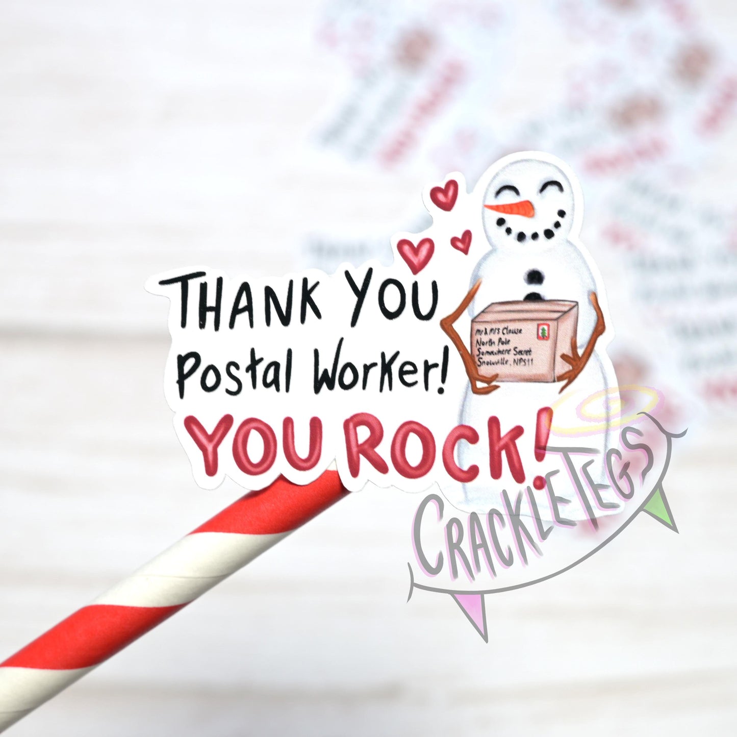 Snowman Thank You Postal Worker Stickers, Pack of 8.