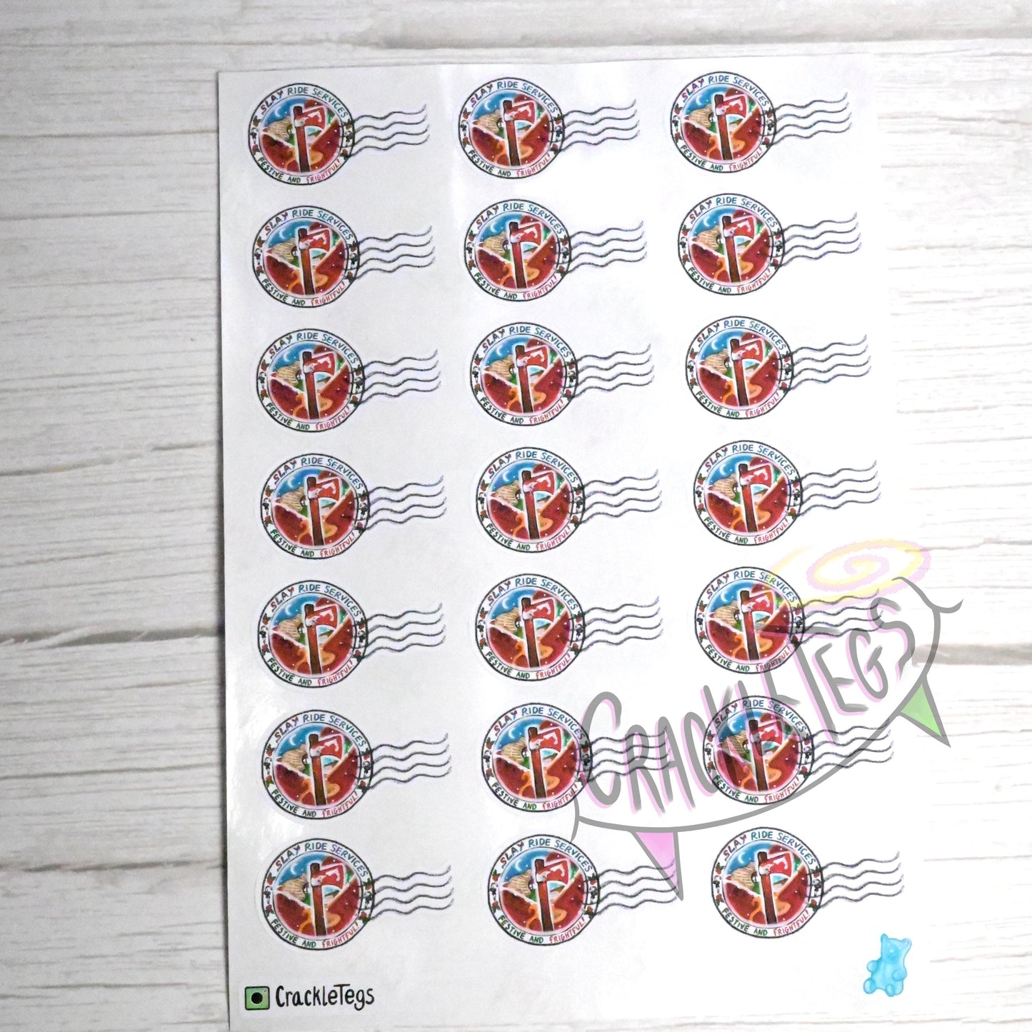 Evil Christmas "Slay Ride Services" Mail Stickers, Sheet of 21.