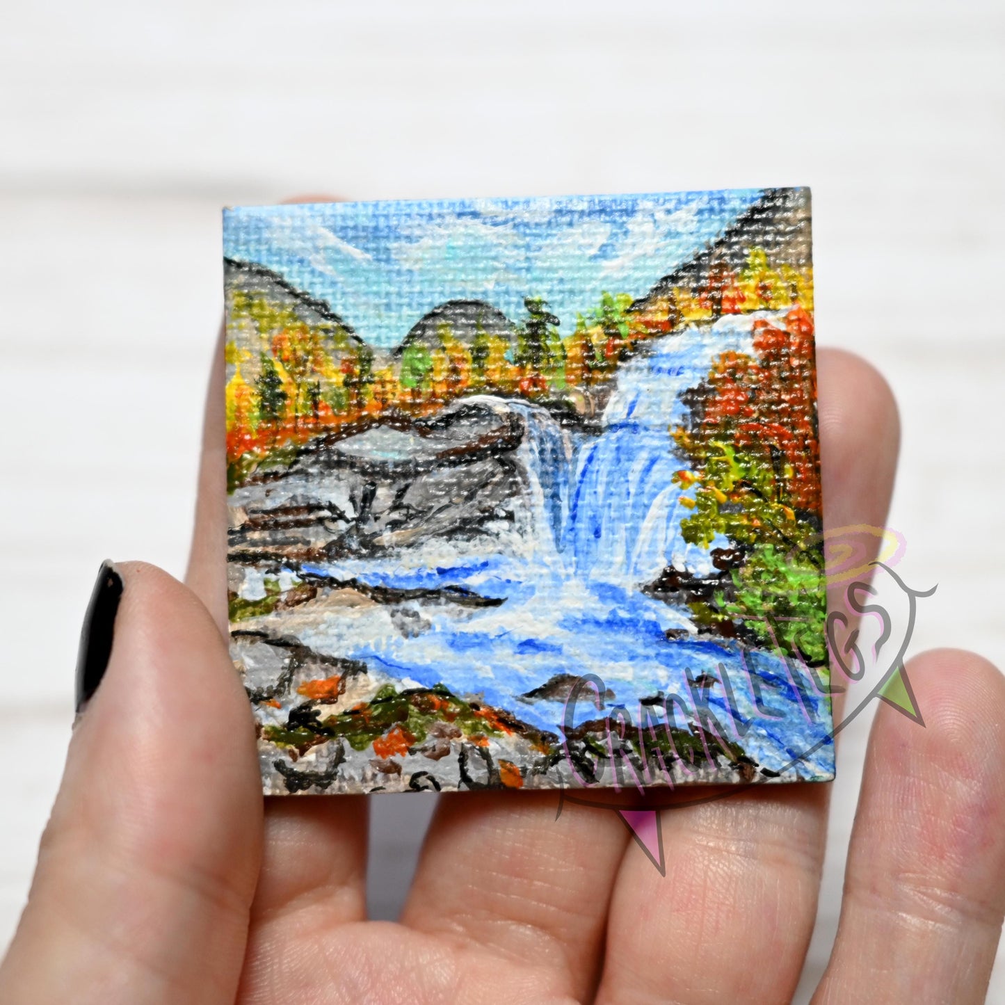 Hand-Painted Autumnal Waterfall Magnet.