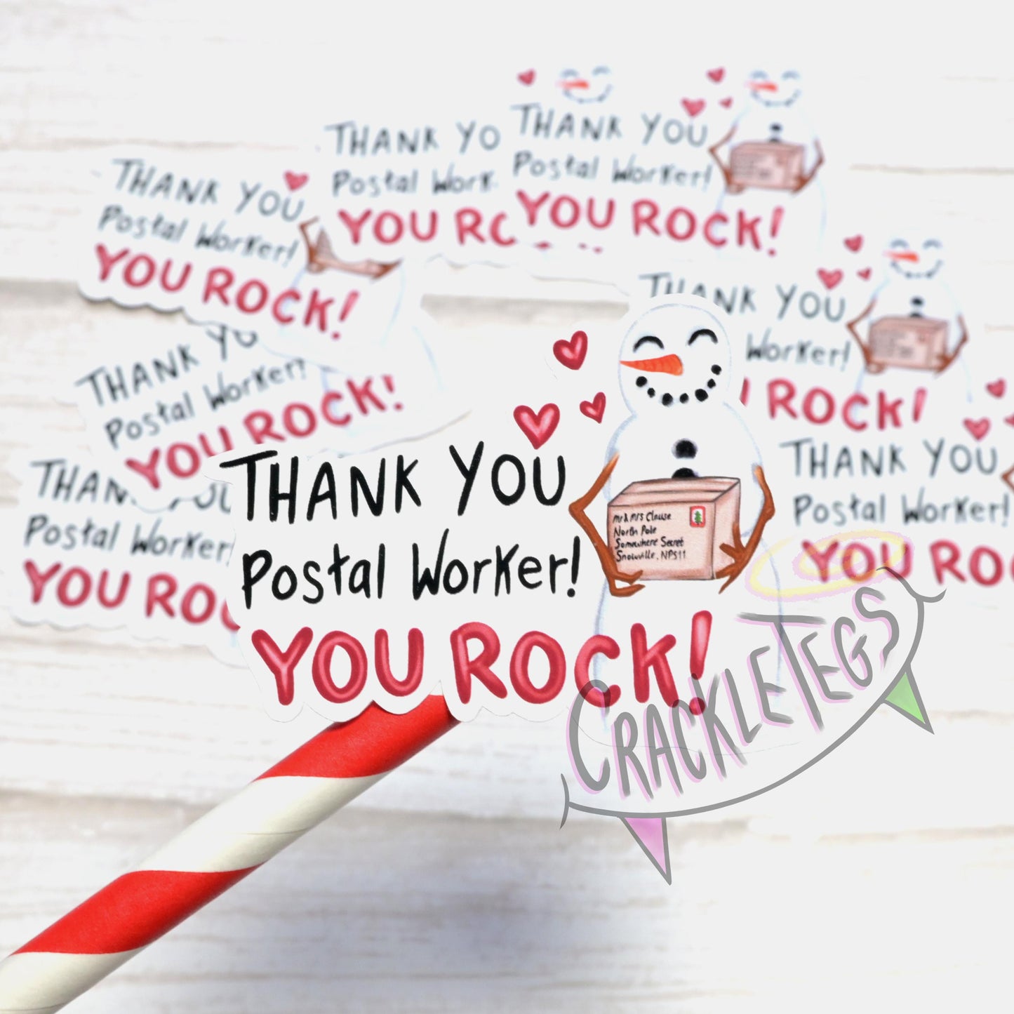 Snowman Thank You Postal Worker Stickers, Pack of 8.