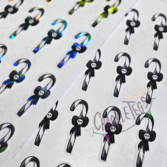 Gothic Candy Canes, Creepy Holiday Stickers. Sheet of 28 Stickers.