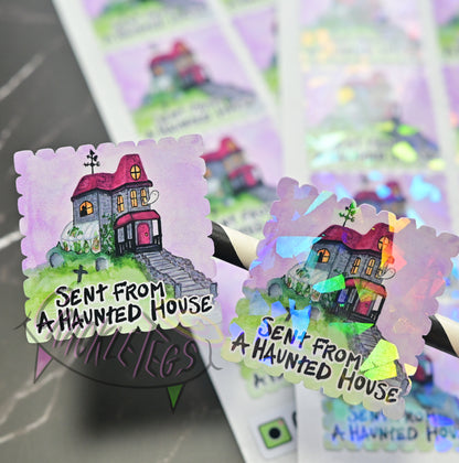 Sent From Haunted House, Return Stamp Stickers. Sheet of 12.