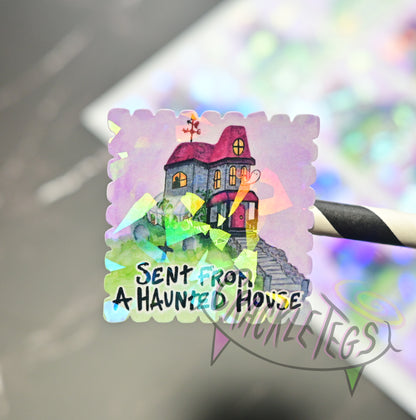 Sent From Haunted House, Return Stamp Stickers. Sheet of 12.