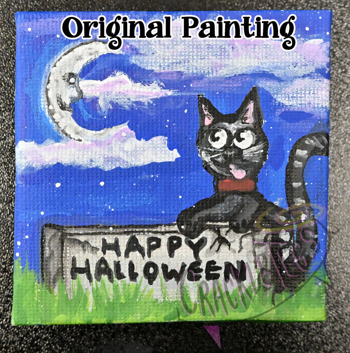 Happy Halloween Kitty, An Original Painting on Canvas