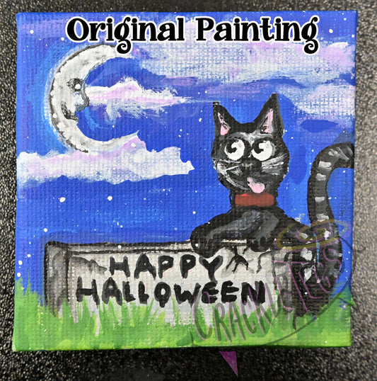Happy Halloween Kitty, An Original Painting on Canvas