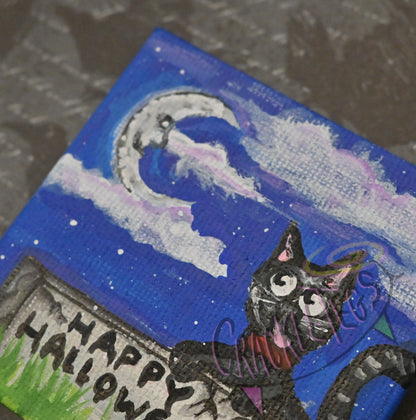Happy Halloween Kitty, An Original Painting on Canvas