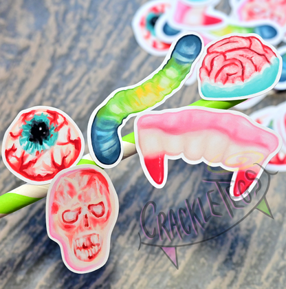 Halloween Gummy Candies Sticker Pack. 10 Hand-drawn & Handmade Stickers.