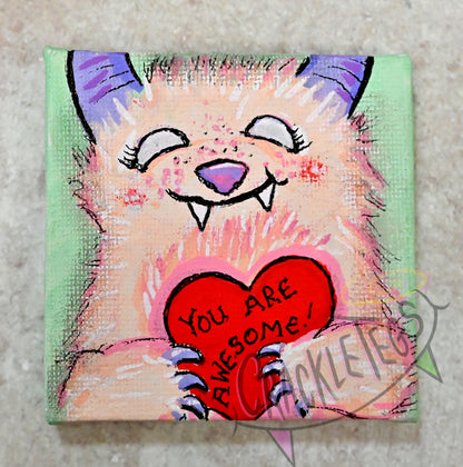 Pink CrackleTegs Monster, Praising you! An Original Painting on Canvas
