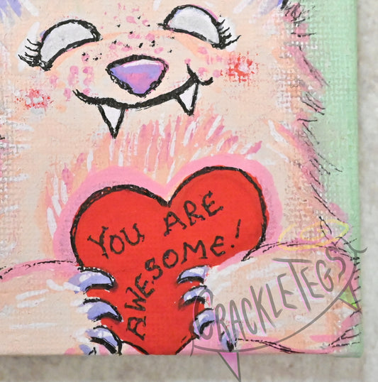 Pink CrackleTegs Monster, Praising you! An Original Painting on Canvas
