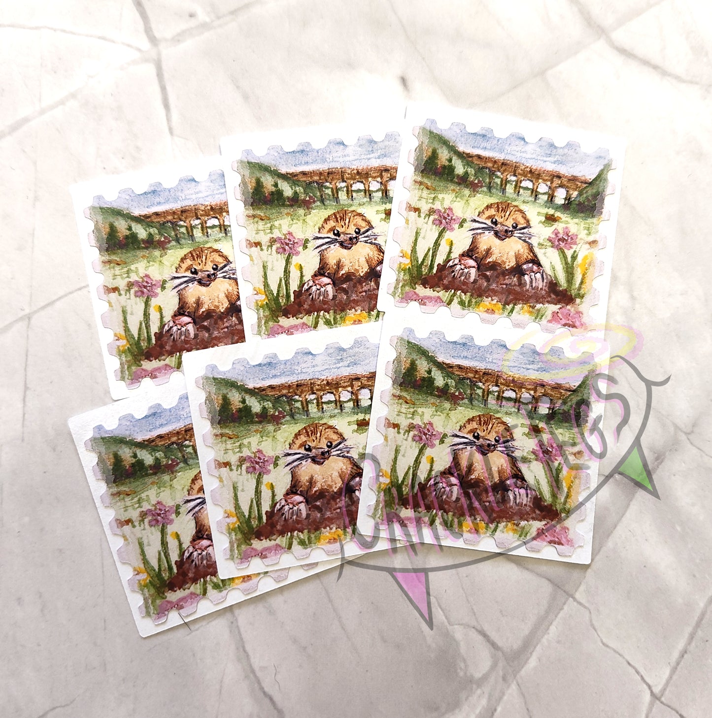 Cute Mole Stamp Stickers. Pack of 6