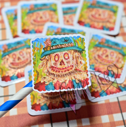 Scott the Scarecrow Glittery Stickers. Pack of 6, Originally Hand-painted.